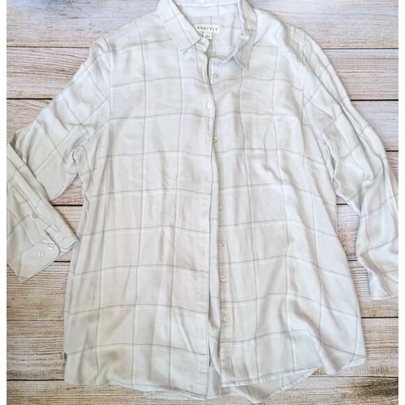 Ava & Viv Plaid Button Up Soft Flannel Shirt Women 2X Plus L/S Gray white - Picture 1 of 8